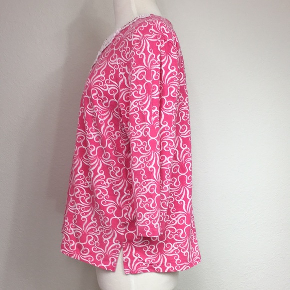 3/$35 Alfred Dunner Pink Swirl Crochet 3/4 Sleeve Top XL - Picture 4 of 11